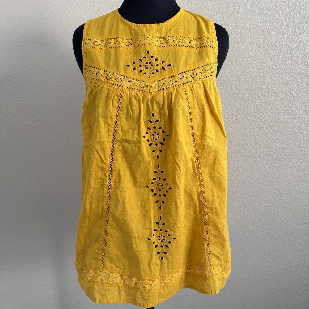 Old Navy Women's Small Top Blouse Gold Yellow Crochet Eyelet Swing Sleeveless